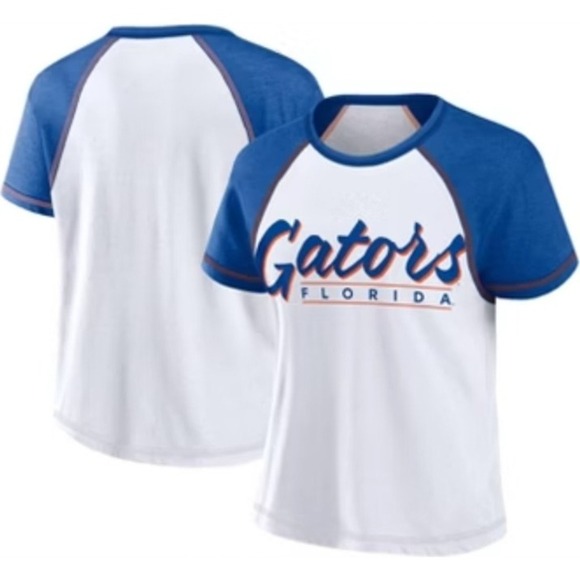 Captivating Gators Florida Raglan T-Shirt Tee White Blue Medium NWT - Picture 1 of 9